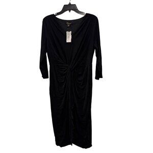 Thalia Sodi Knot Front Dress Women’s M Black Long Sleeve Made In Indonesia